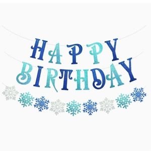 Happy‎ Birthday Blue Snowflake Banner